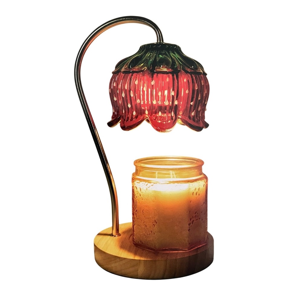 Strawberry Shortcake Candle Warmer Lamp Red Glass Wood Base Timer NIB kidcore